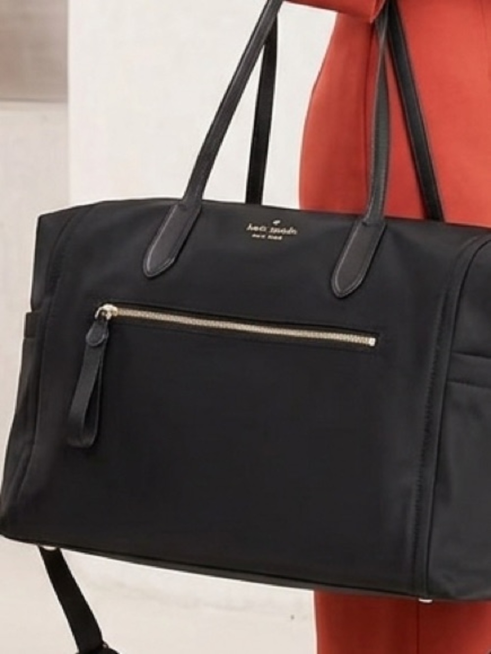 kate spade Black Nylon Weekender Tote with Front Zip Detail